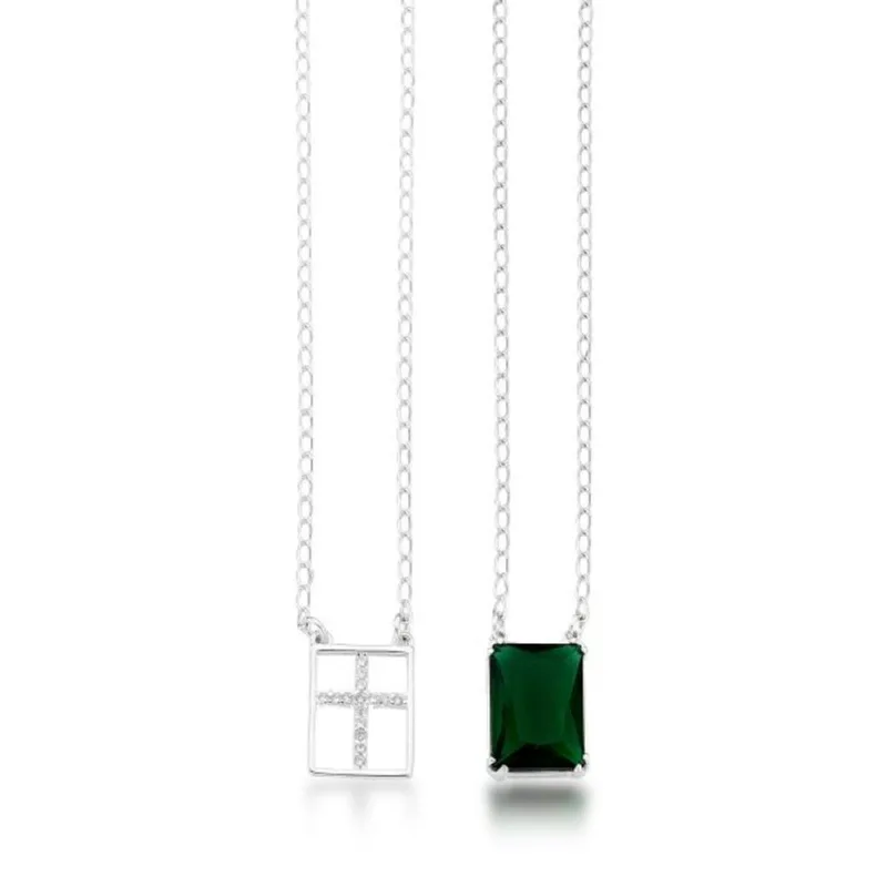Escapulário Moderno de Prata 925 com Zircônias – Moda e Devoção em Harmonia 70cm / Prata