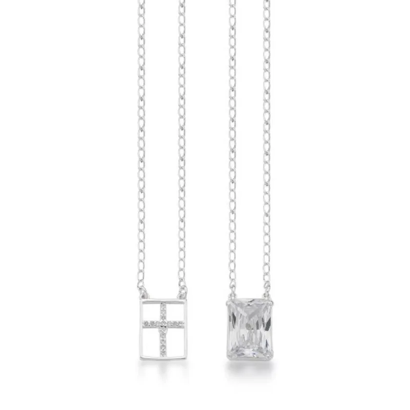 Escapulário com Zirconia Cristal Prata 925 70cm / Prata