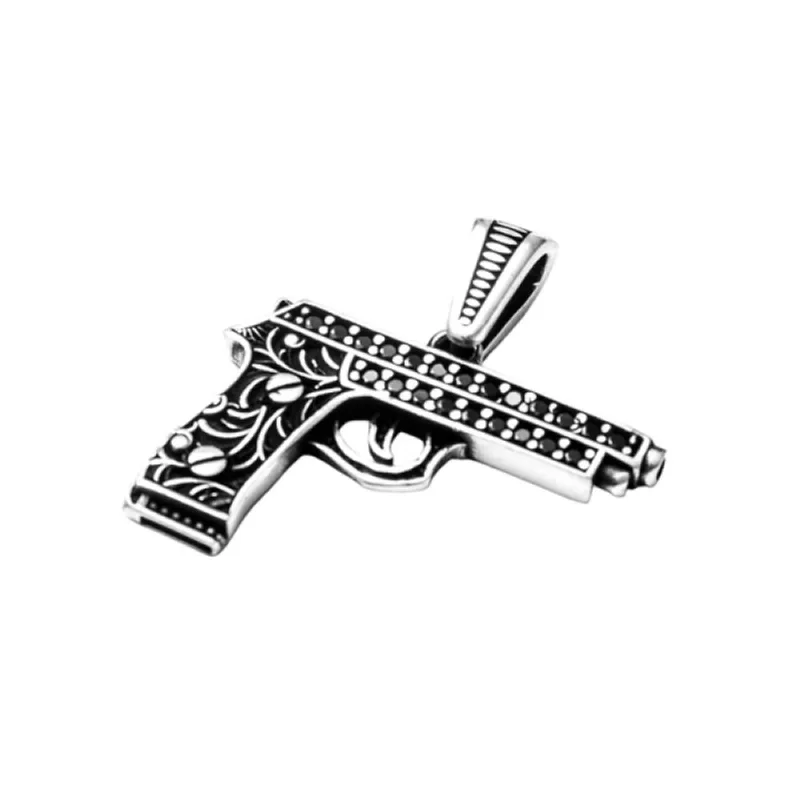 Pingente Arma em Prata 925 com Hematitas – Estilo e Personalidade Unissex - Atraktiva Joias