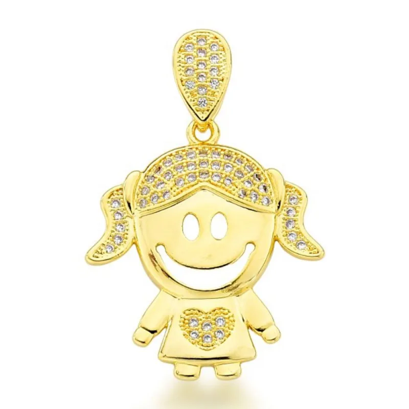 Pingente Filhos Cravejados com Zirconias Banhado a Ouro 18k - Atraktiva Joias
