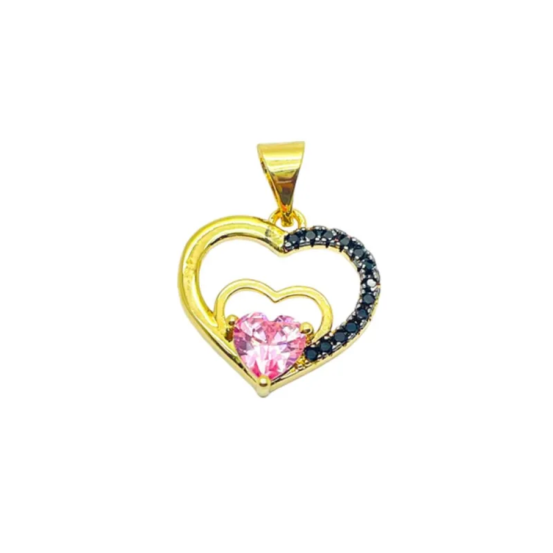 Pingente coração com ponto de luz Banhado a Ouro 18k Rosa