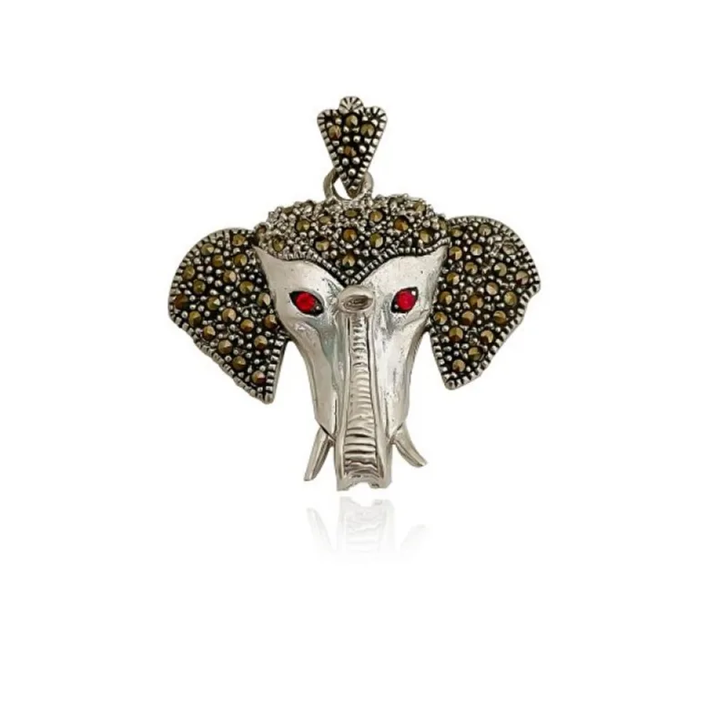 Pingente Elefante com Marcassitas Prata 925 Único / Prata - Atraktiva Joias