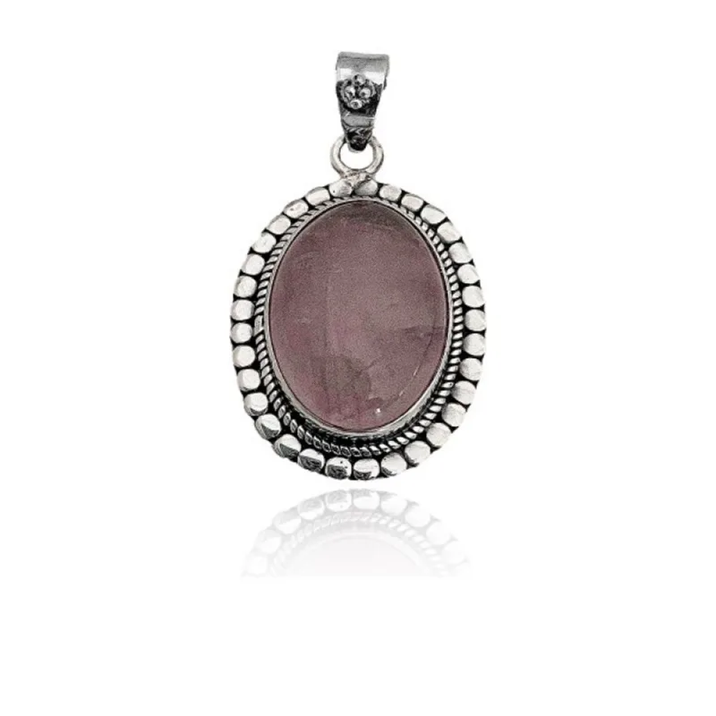 Pingente Pedra Quartzo Rosa Prata de Bali 925