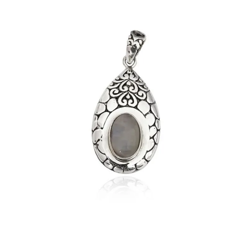 Pingente Gota Prata de Bali com Pedra da Lua Prata 925 - Atraktiva Joias