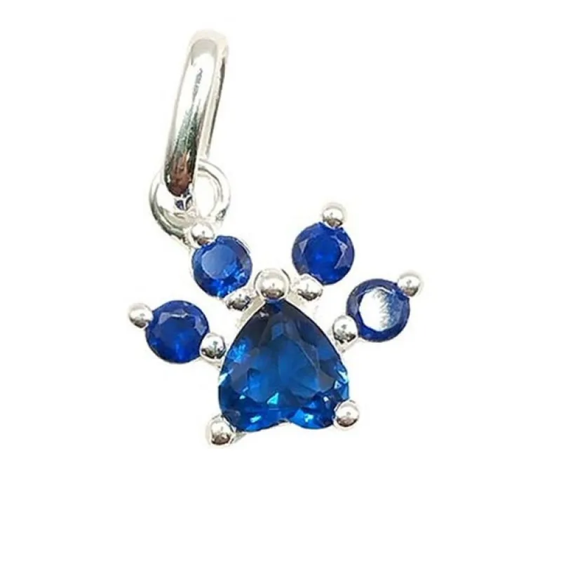 Pingente Pata Pet Cravejada com Zirconias Prata 925 Azul - Atraktiva Joias