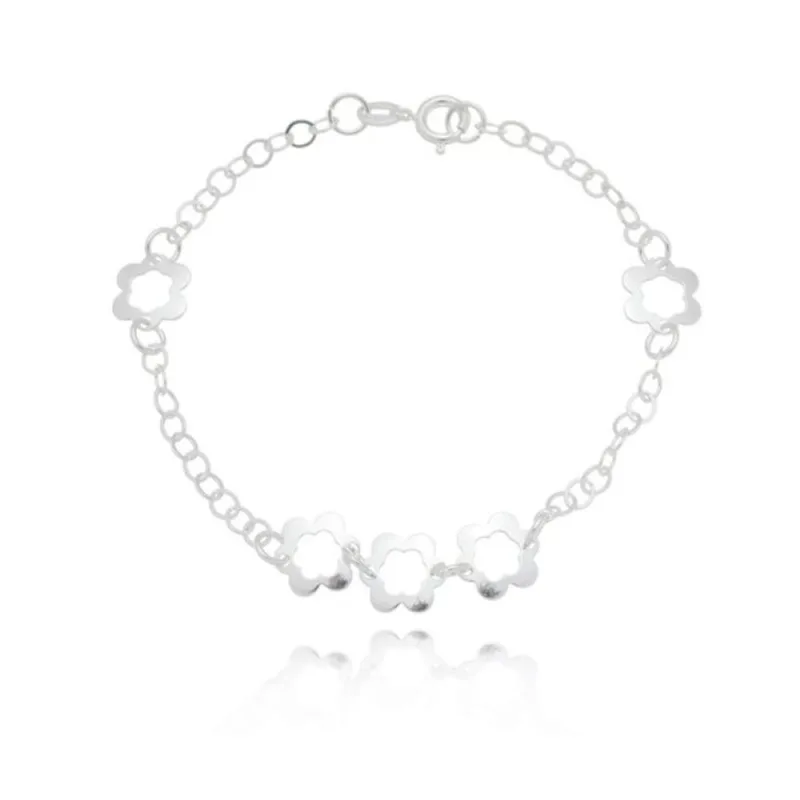 Pulseira Feminina Com Flores Prata 925 17cm / Prata - Atraktiva Joias