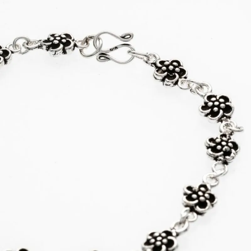 Pulseira Bali Flores Prata 925 19cm / Prata - Atraktiva Joias - Moda
