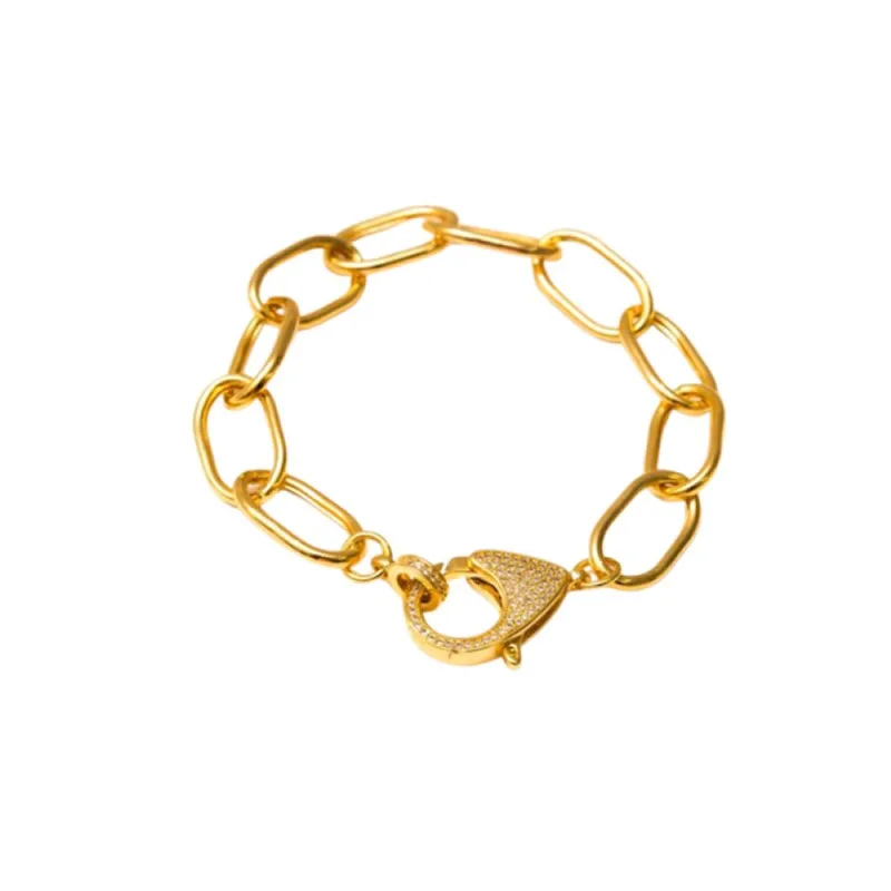 Pulseira Elos Grandes Fecho Cravejado Banhado a Ouro 18k 22cm / Dourado - Atraktiva Joias - Moda