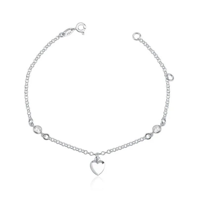 Pulseira Coração Liso e Zirconios Prata 925 18cm / Prata - Atraktiva Joias - Moda