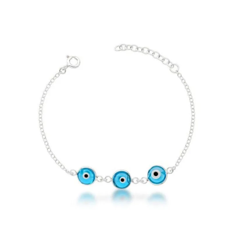 Pulseira Elos com Olho Grego Prata 925 18cm / Prata - Atraktiva Joias
