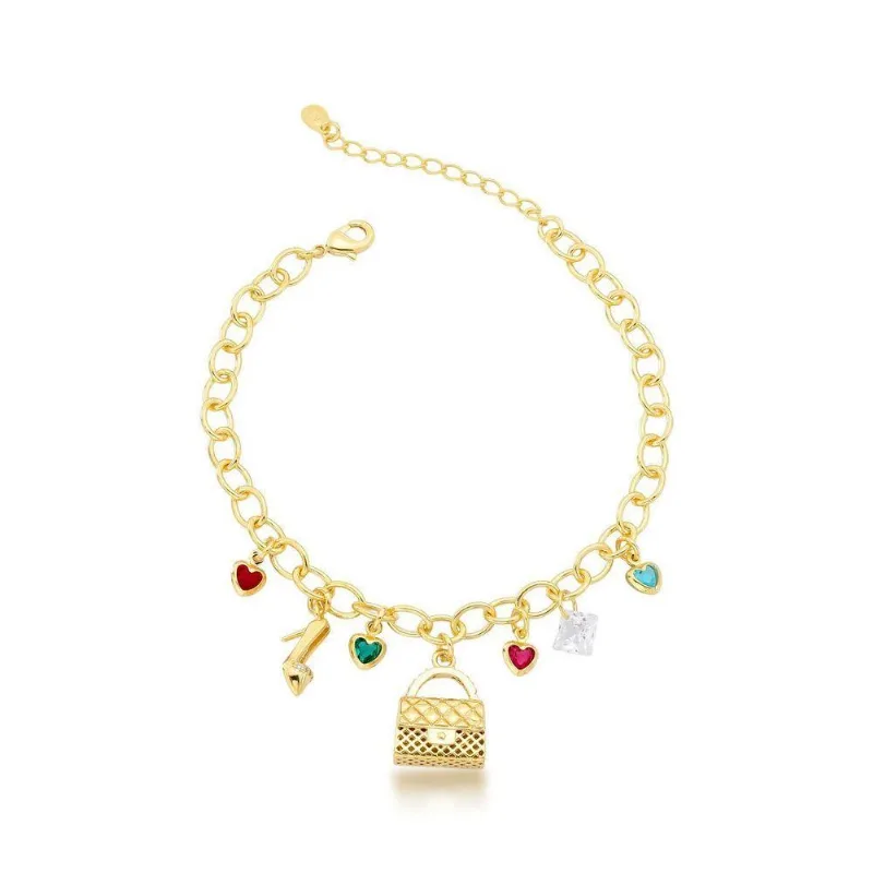 Pulseira Bolsa E Sapato Banhado A Ouro 18k - Atraktiva Joias