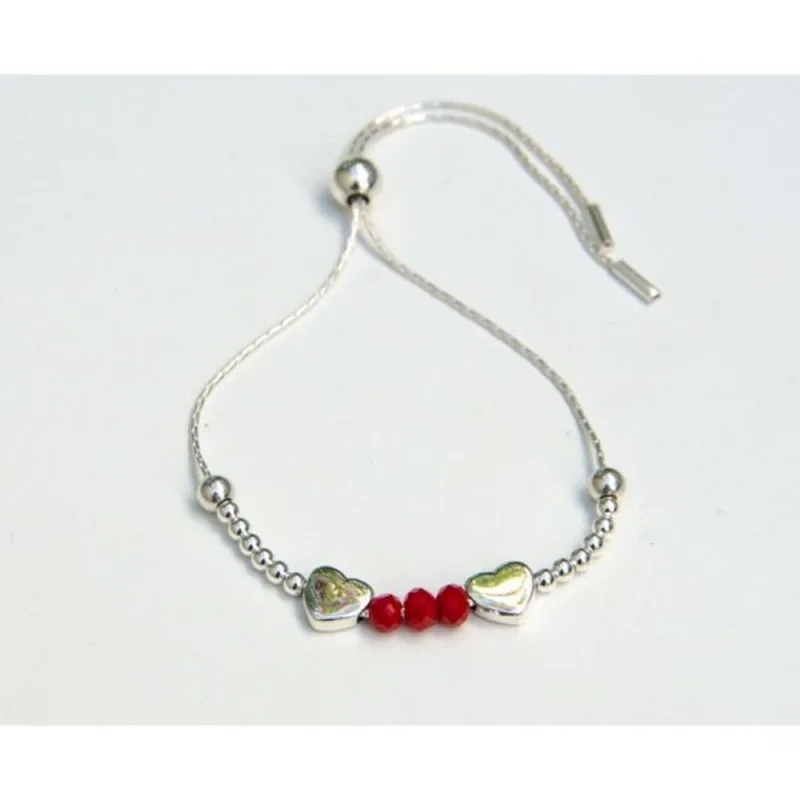 Pulseira Elegante de Prata 925 com Corações e Pedras - Joia Delicada Vermelha - Atraktiva Joias