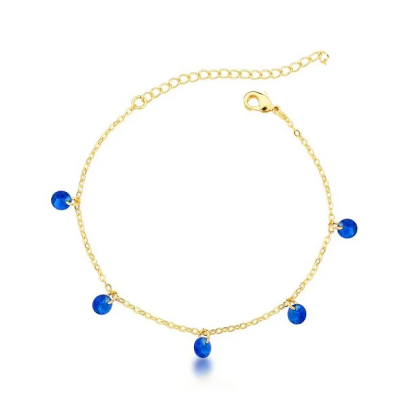 Pulseira Minimalista Pontos de Luz Azul Banhada a Ouro 18k 17cm / Dourado - Atraktiva Joias