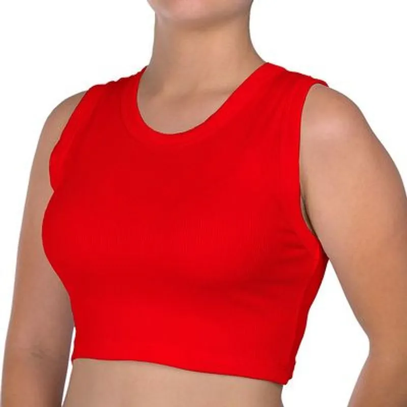 Regata Cropped Slim Feminina Malha Canelada Vermelha