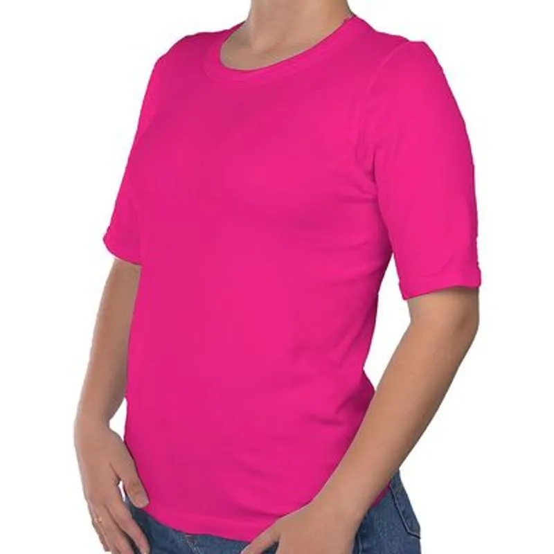 Camiseta Justa Canelada Manga 3/4 Ribana Rosa Neon