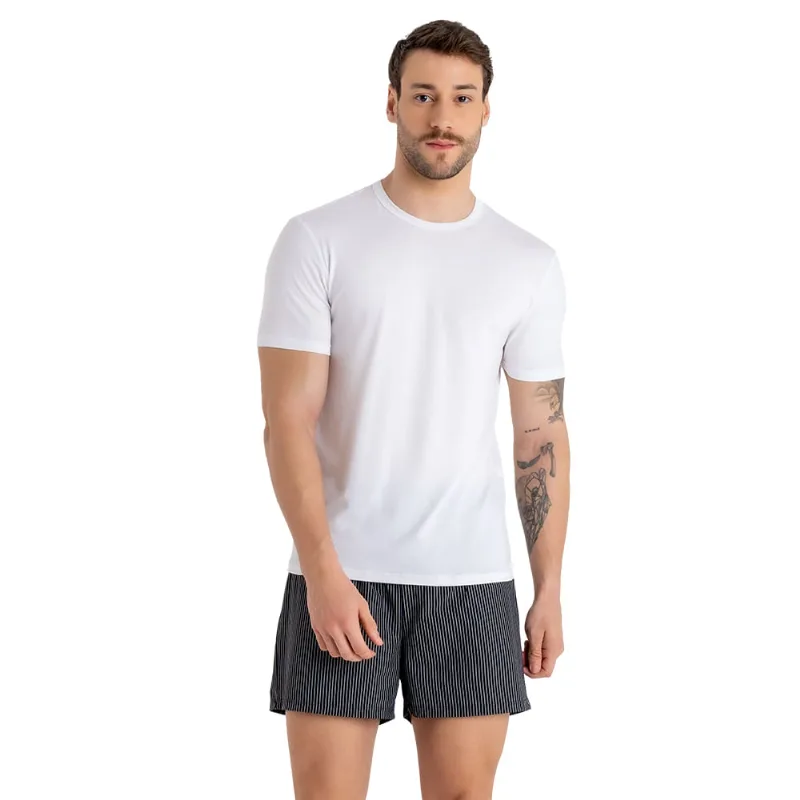 Pijama Curto Em Modal Listrado Branco