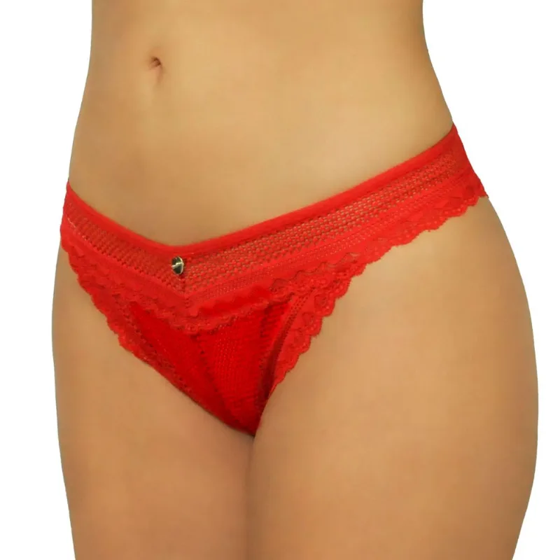 Calcinha Tanga De Renda Cereja - DelRio