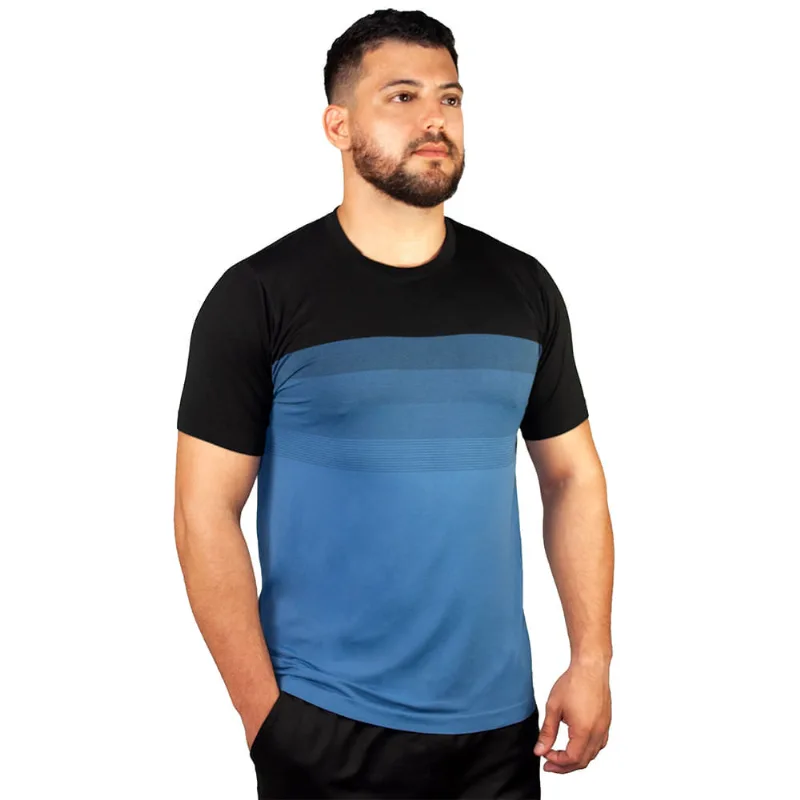 T-Shirt Sem Costura Com Listras Degradê Índigo Blue - DelRio