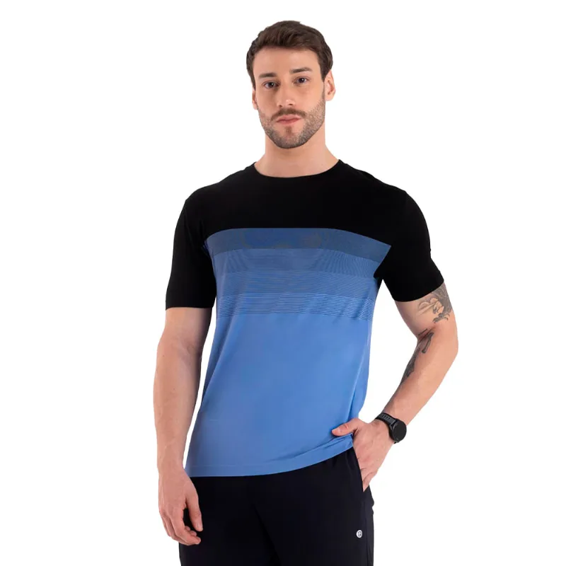 T-Shirt Sem Costura Com Listras Degradê Índigo Blue