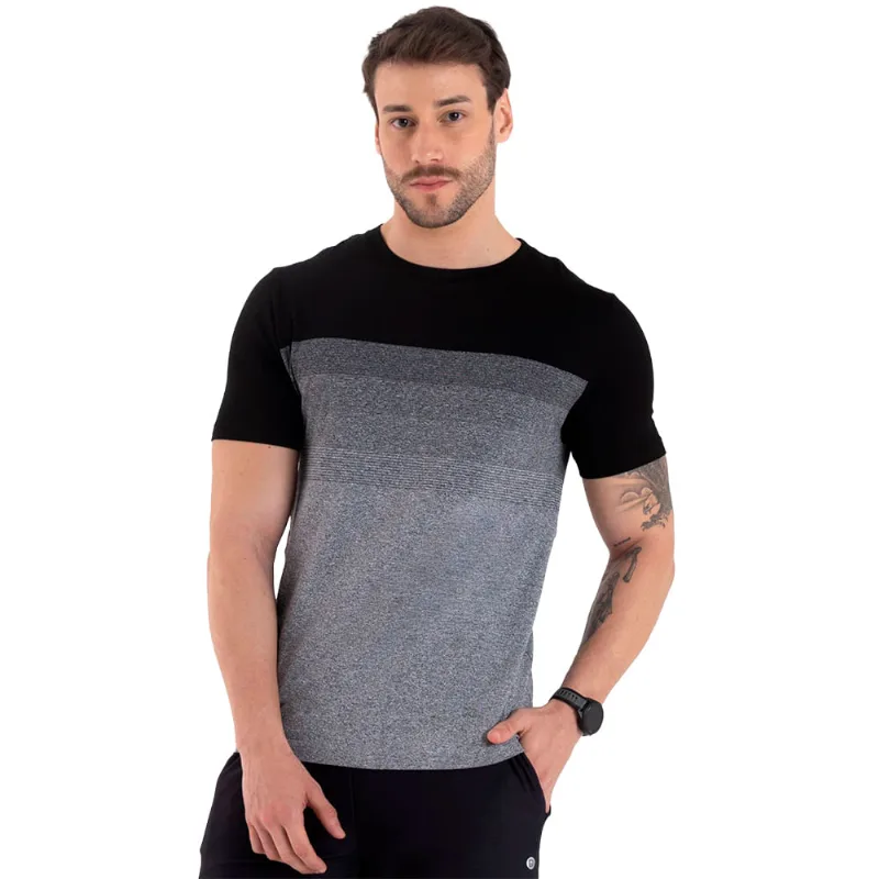 T-Shirt Sem Costura Com Listras Degradê Mescla