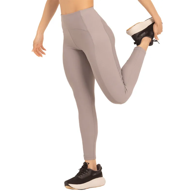 Calça Legging Fitness Em Diva Fit E Ribana Canelada Cinza Cromo - DelRio