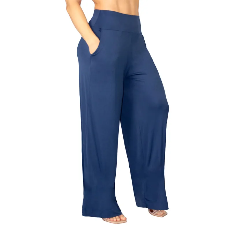 Calça Pantalona Em Basic Fit Azul Sky - DelRio