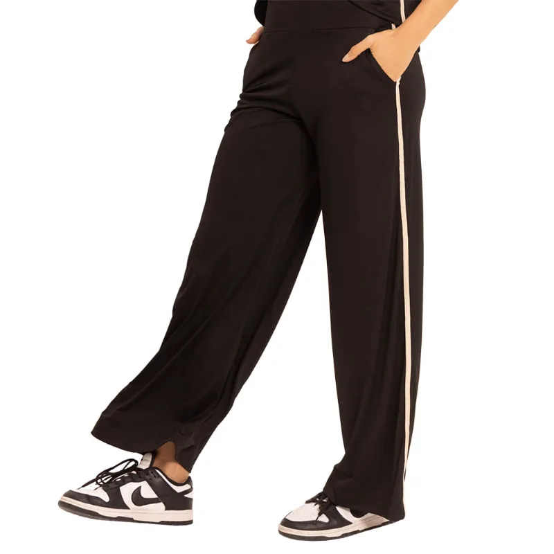 Calça Pantalona Basic Fit Com Fita Lateral Preto