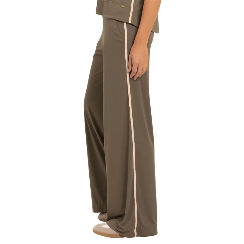 Calça Pantalona Basic Fit Com Fita Lateral Verde Militar - DelRio