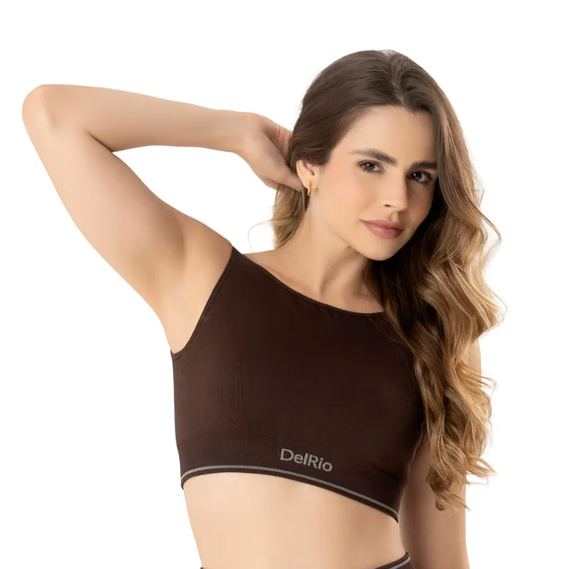 Top Fitness Sem Costura Com Bojo Removível Café - DelRio