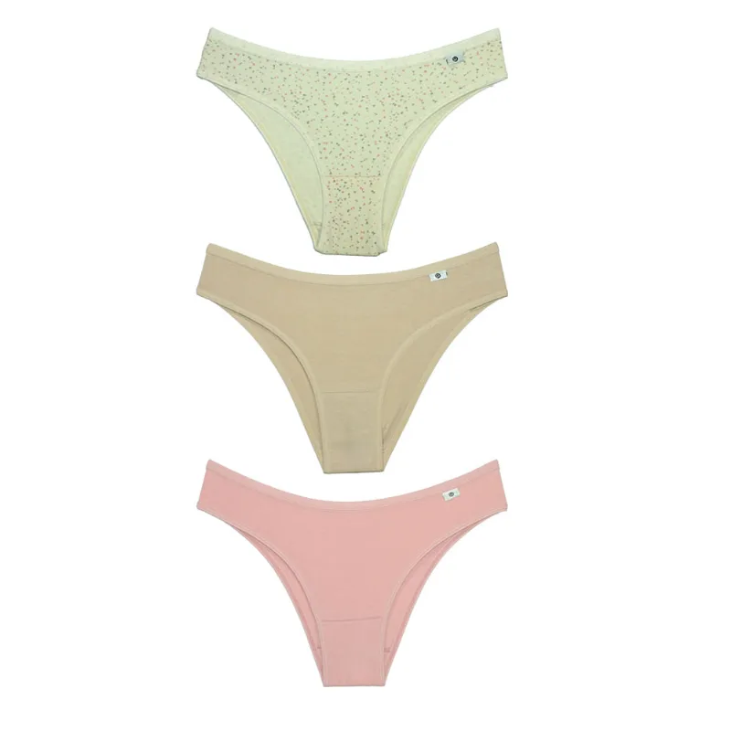 Kit 03 Calcinha Biquinis Em Cotton Estampa Triângulos - DelRio