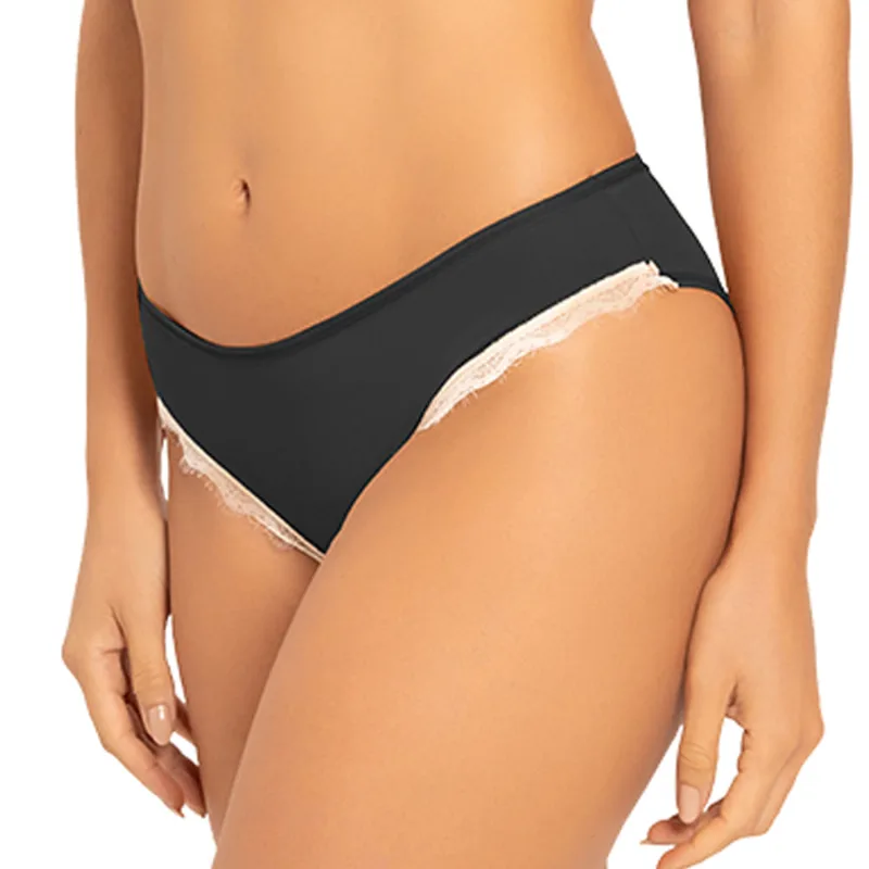 Calcinha Biquini Em Sensitive E Renda Chantilly Preto Biquíni em Sensitive com Renda Chantilly