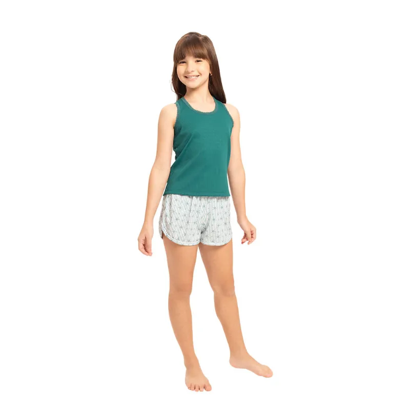 Short Doll Filha Em Ribana E Modal Estampa Estrela Pijama Infantil Feminino Modal Canelado - DelRio