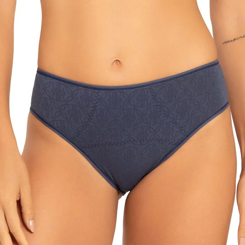 Calcinha Biquíni DelRio Microfibra Jacquard Azul Marinho P
