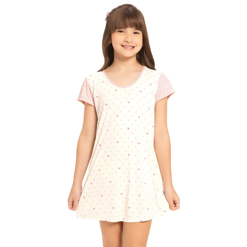 Camisola Infantil Em LiganeteEstampa Corações - DelRio