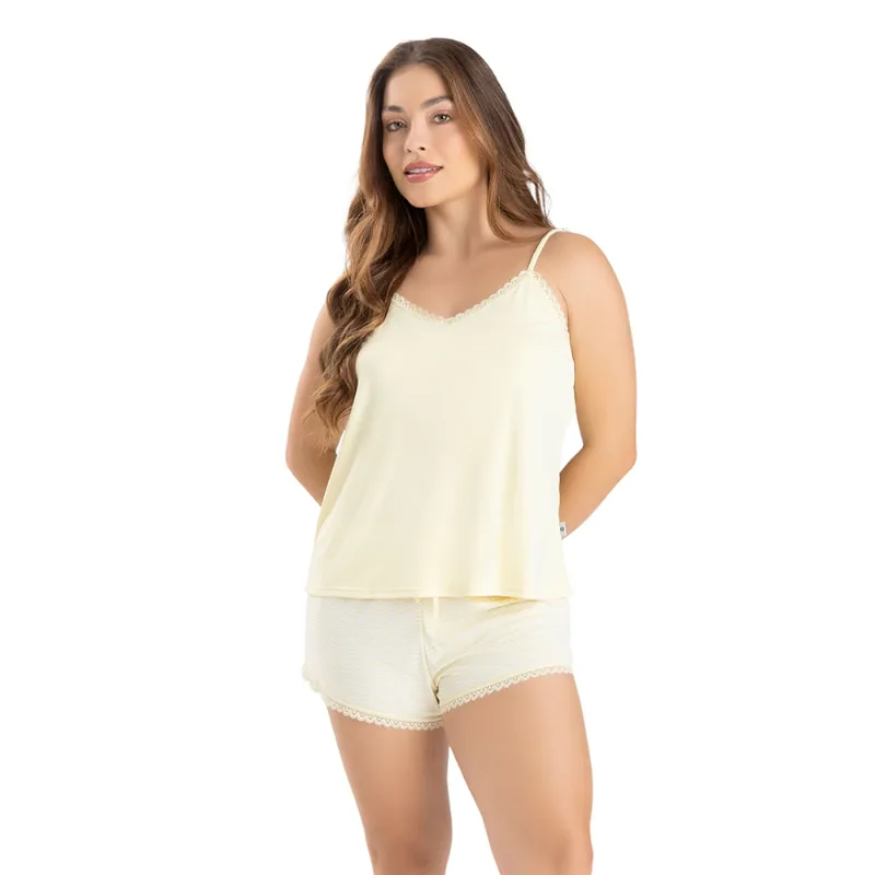 Short Doll De Liganete Listrado Vanilla