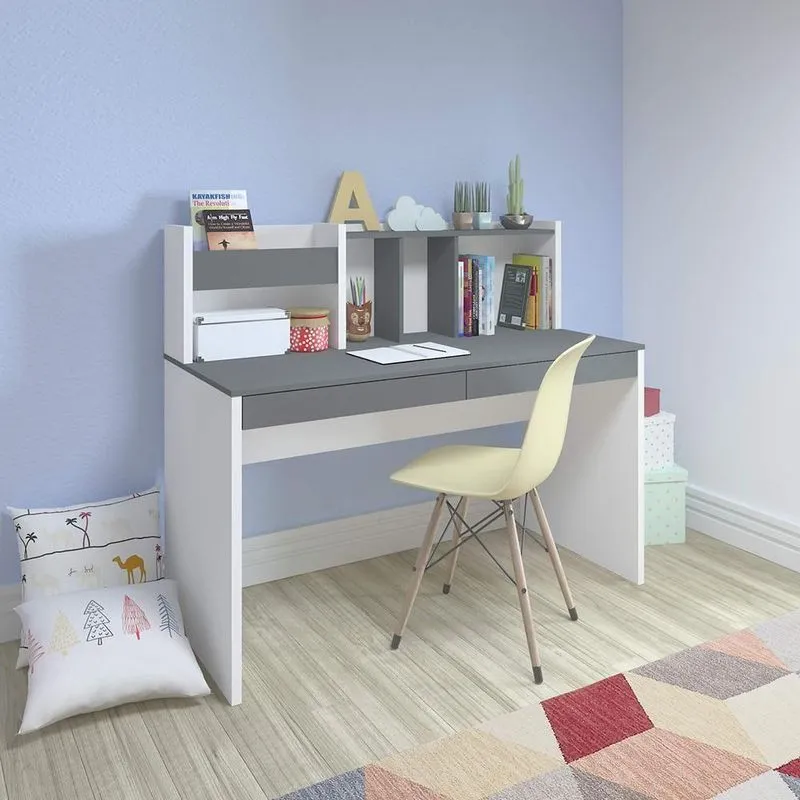 Mesa Para Quarto 2 Gavetas Nebraska Grafito Branco