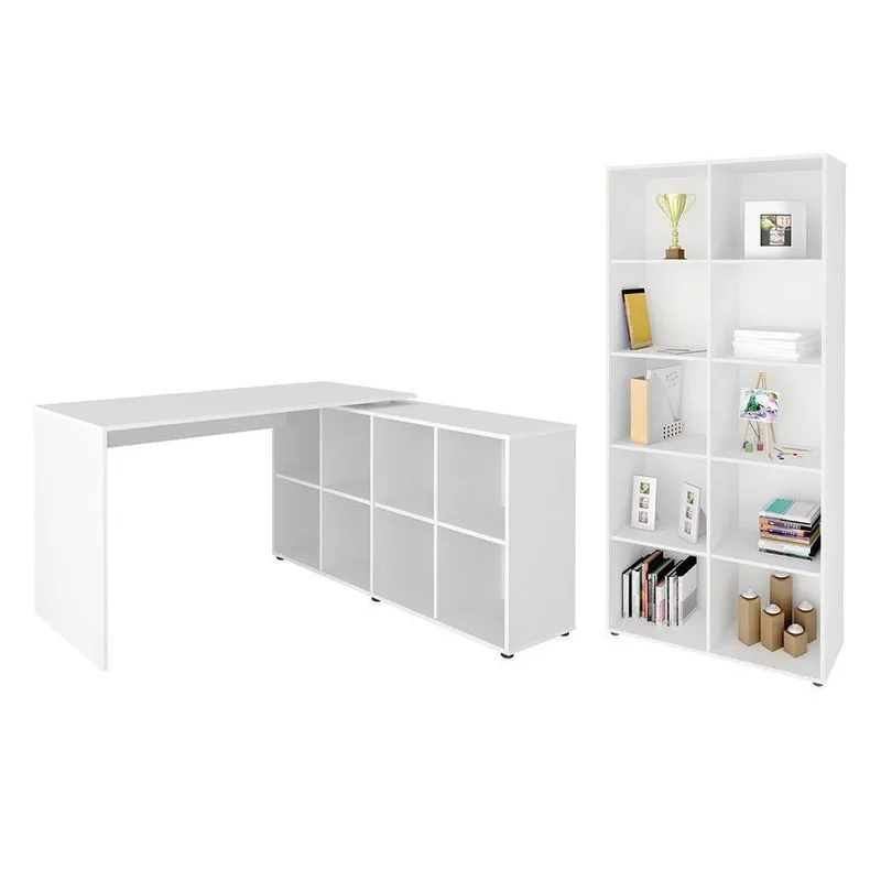 Conjunto Escrivaninha E Estante Ratisbona Branco
