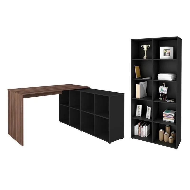 Conjunto Escrivaninha E Estante Ratisbona Ipê Preto