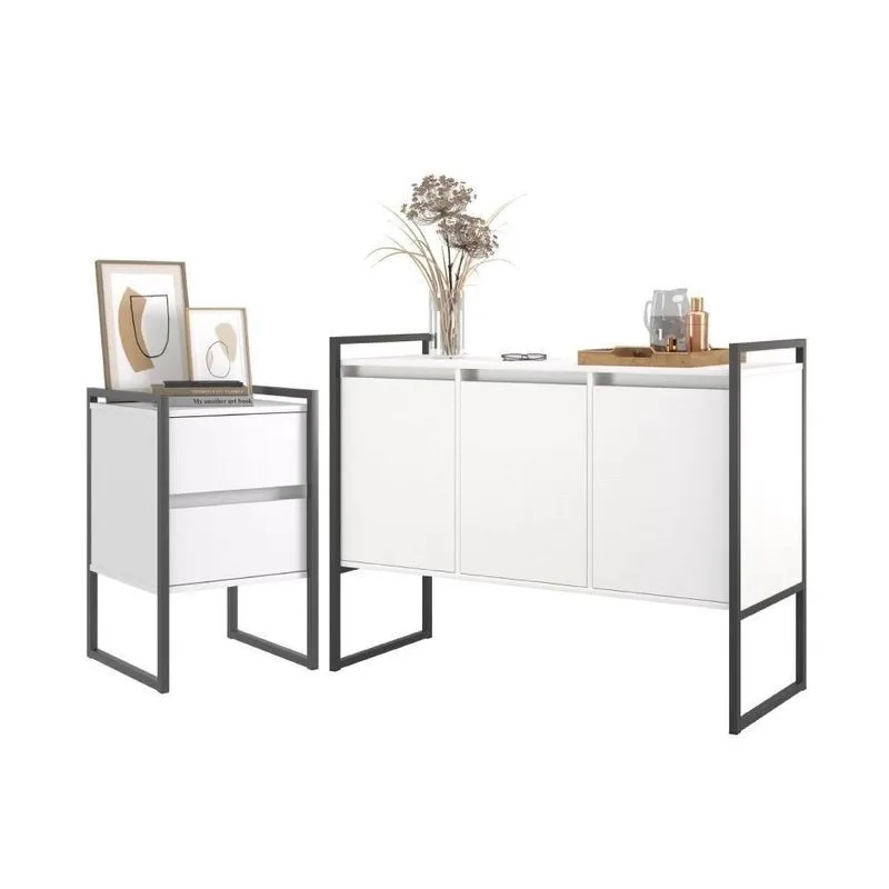 Conjunto Buffet E Gaveteiro Industrial Paris Branco