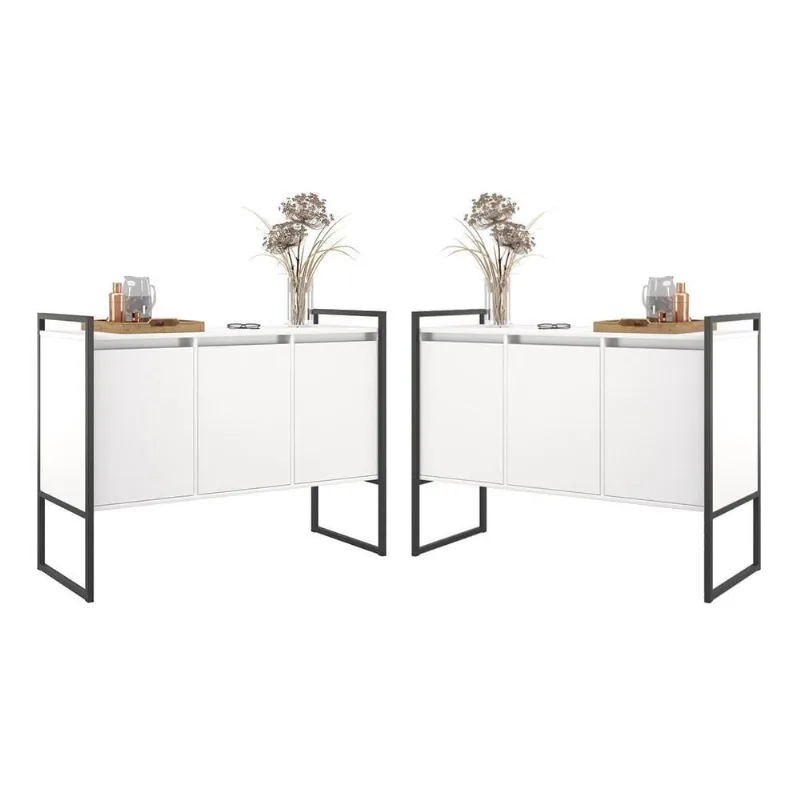 Buffet 3 Portas Rouxe Branco Conjunto 2 Unidades