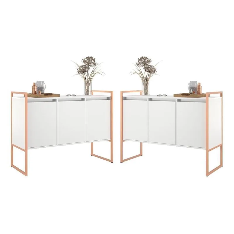 Buffet Industrial 3 Portas Branco Cobre Conjunto 2 Unidades