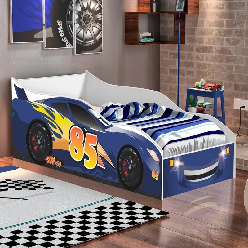 Cama Carro De Solteiro Verona Raio Azul