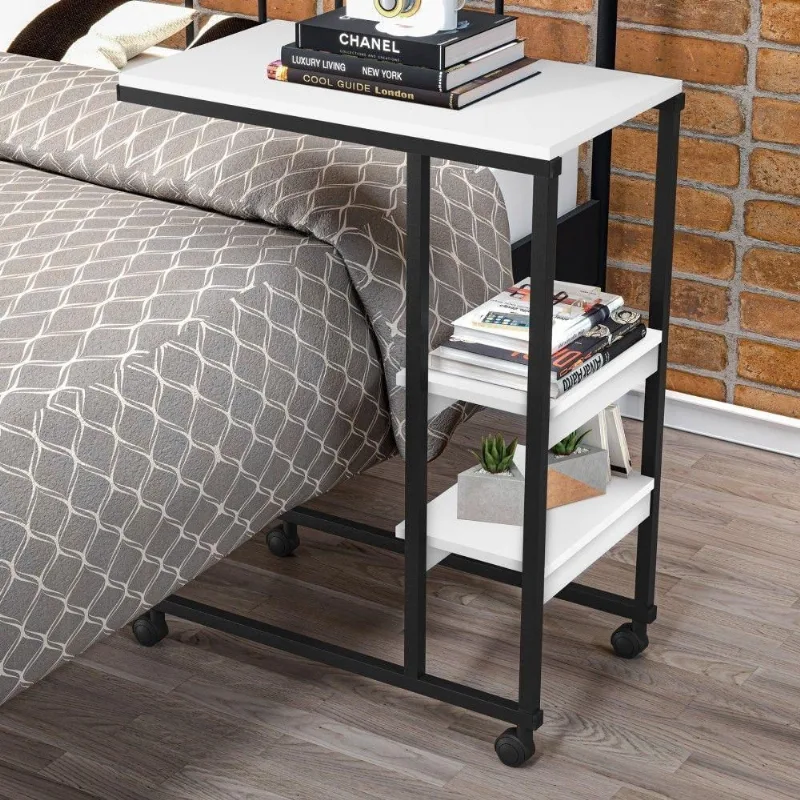 Mesa Industrial Auxiliar Para Cama Miti Preto E Branco