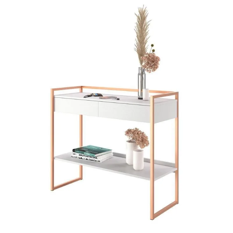 Aparador Moderno Estilo Industrial 2 Gavetas Branco Cobre
