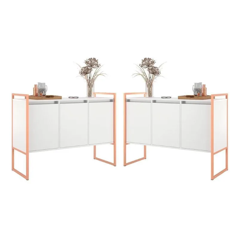 Aparador Estilo Industrial Buffet Com 3 Portas 2 Unidades