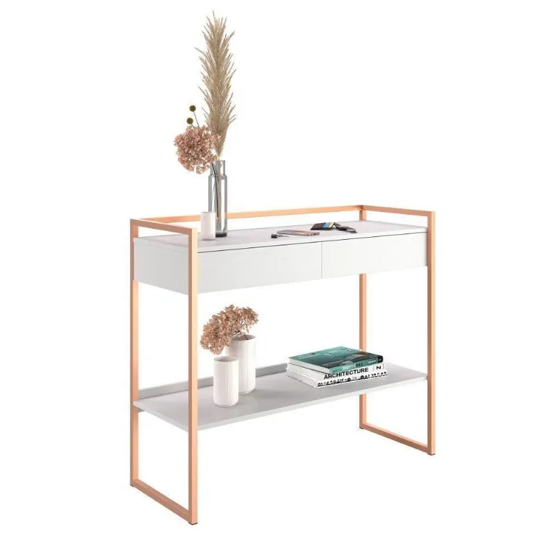 Aparador Industrial Com Prateleira Dexter - Branco-cobre Branco-cobre