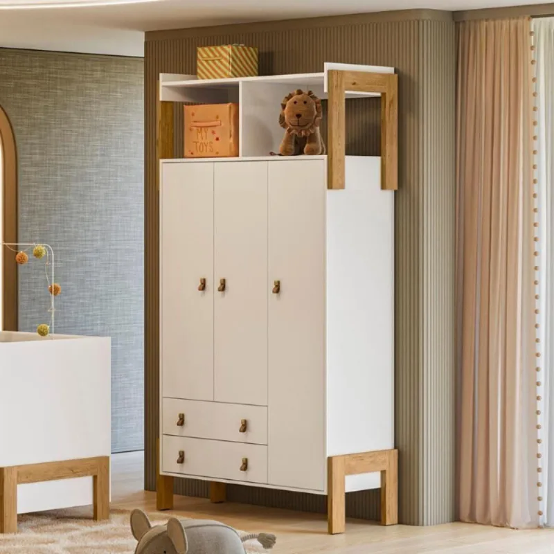 Guarda Roupa Infantil Com 3 Portas Bilbao Branco Acetinado