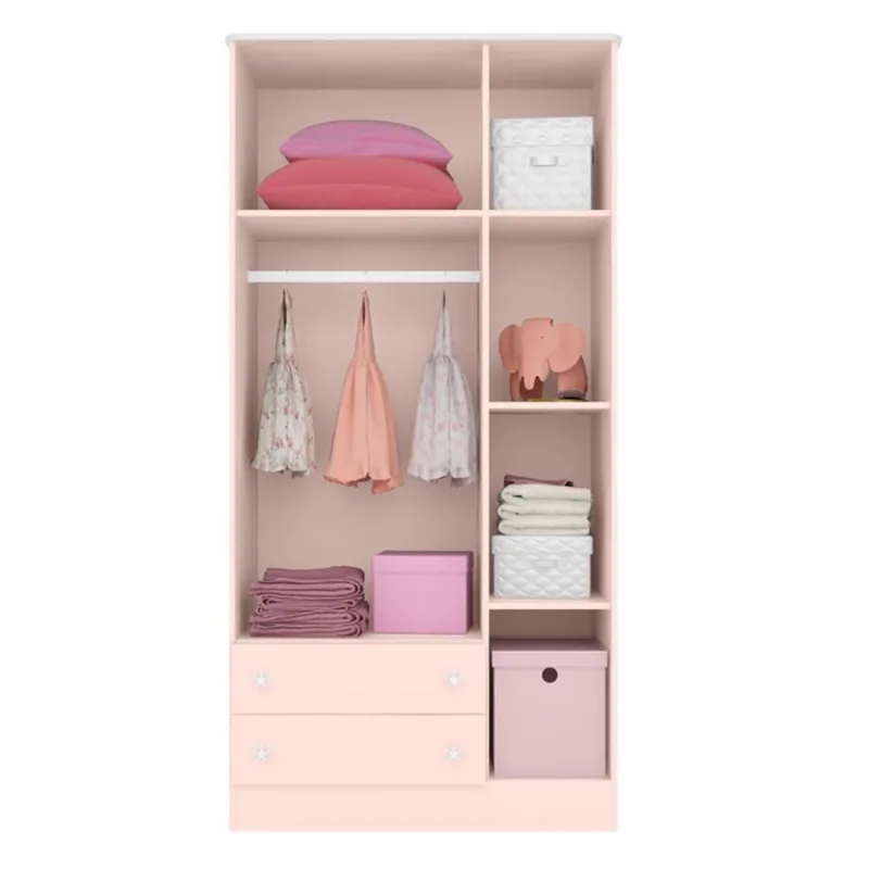 Guarda Roupa Solteiro Infantil Vicenza 3 Portas 2 Gavetas Rosa Acetinado MDP