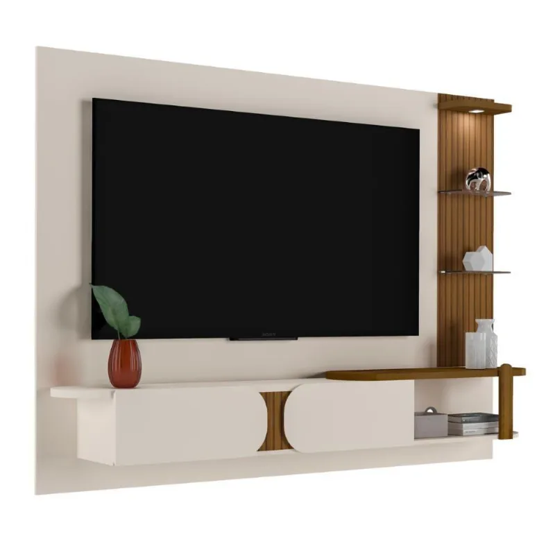 Painel Ripado Para Tv De 72 Polegadas Iguaçu Off White Pinho
