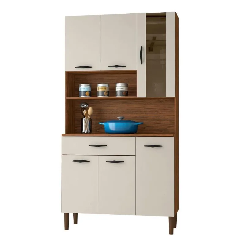 Armário De Cozinha Com 1 Gaveta Milão Nogueira Off White